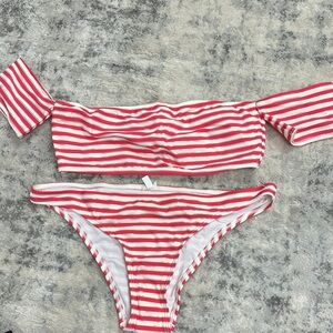 Aerie Red and White Striped Bikini